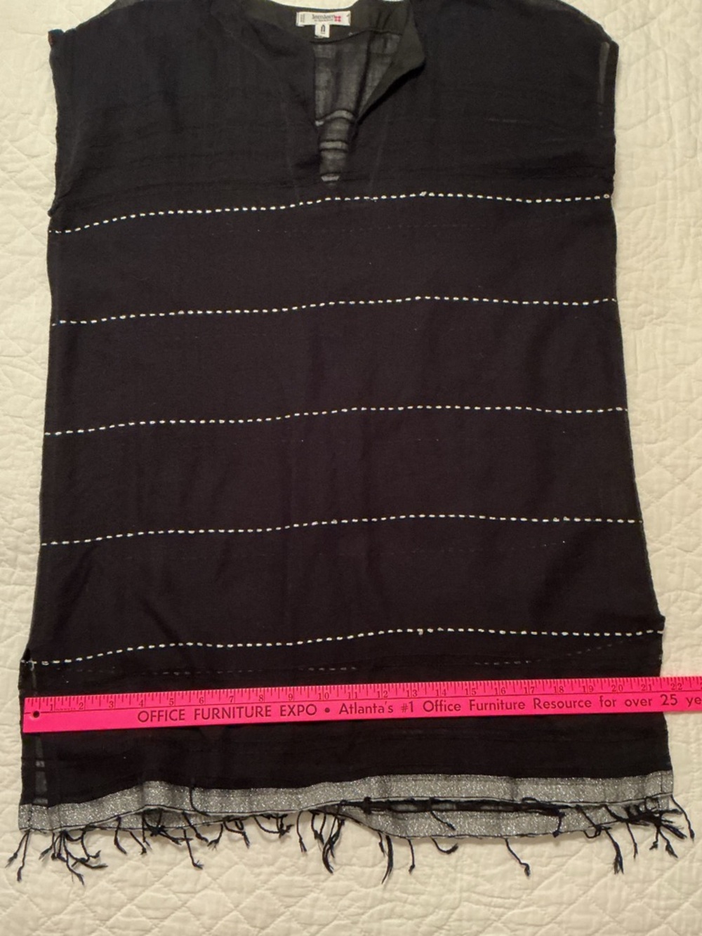 Lemlem Tikuri Tunic Swim Coverup Dress, Black, Silver Thread & Fringe Hem, Small - Picture 12 of 14